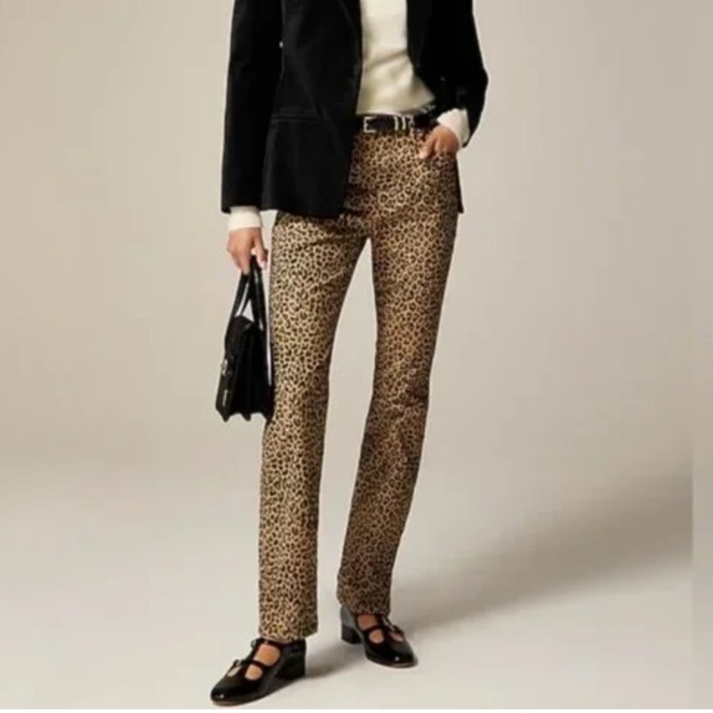 J. Crew High Rise Straight Leg Chino Pants Size 27 Leopard Print Five Pocket